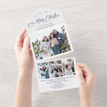 Cartão de Natal Elegante com 4 Fotos de Boas Festa