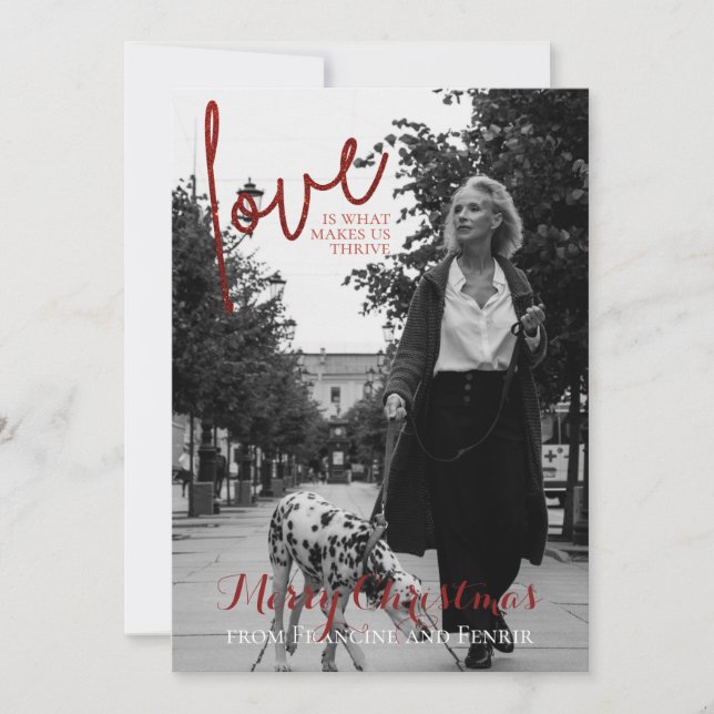 Cartão de Natal Elegante de Script de Largura Verm (Frente)