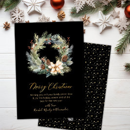 Cartão de Natal Elegante Dourado Wreath Greenery