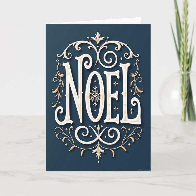 Cartão de Natal Elegante Noel com Floco de Neve (Frente)