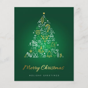 Cartão de Natal Elegante Orçamento Dourado e Verde