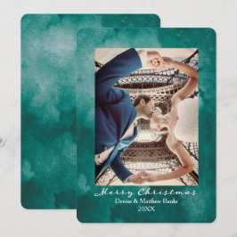 Cartão de Natal Elegante Quetzal Verde em Aquarela