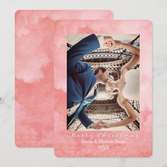 Cartão de Natal Elegante Rosa Suave em Aquarela (Frente/Verso)