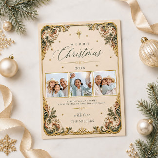 Cartão de Natal Elegante Vintage Barroco com Foto