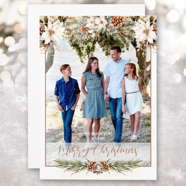 Cartão de Natal Elegante White e Cream (Elegant White and Cream Photo Christmas Card)