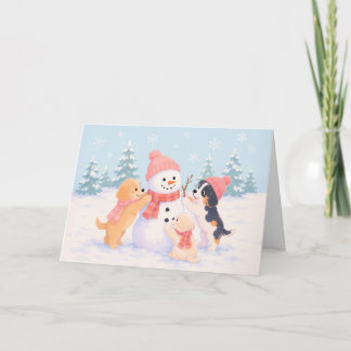 Cartão de Natal em Aquarela Snow Puppies