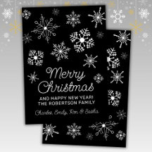 Cartão de Natal em Flocos de Neve Pretos e Brancos