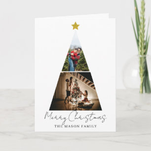 Cartão de Natal em forma de árvore com 2 fotos