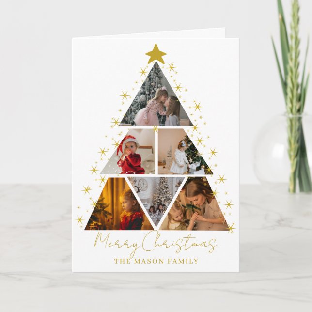 Cartão de Natal em forma de árvore com 6 fotos (Frente)
