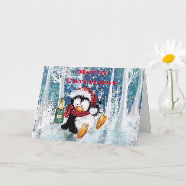 Cartão de Natal engraçado com Pinguim do Partido (Planta pequena)