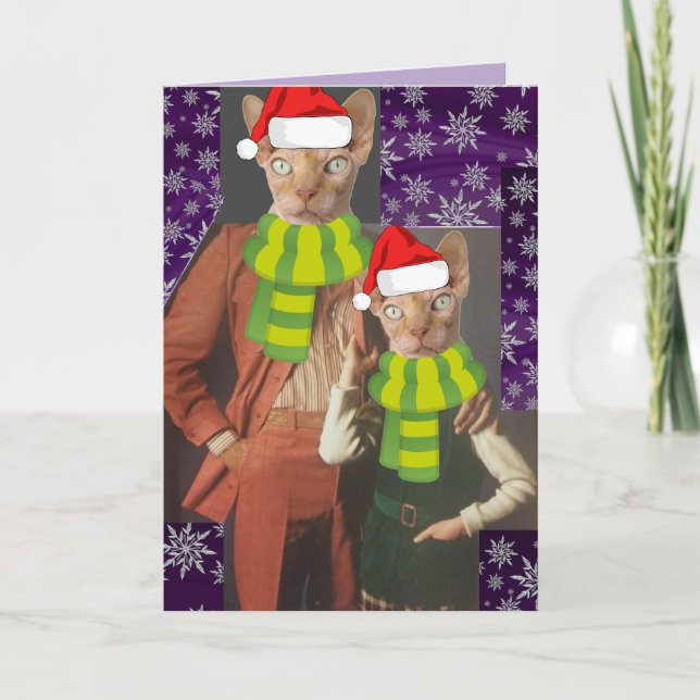 CARTÃO DE NATAL ENGRAÇADO DA RETRO CAT 1970 (Frente)