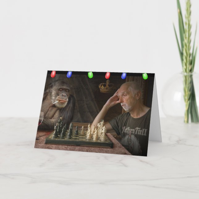 CARTÃO DE NATAL ENGRAÇADO DE XADREZ DE CHIMPANZÉ (Frente)