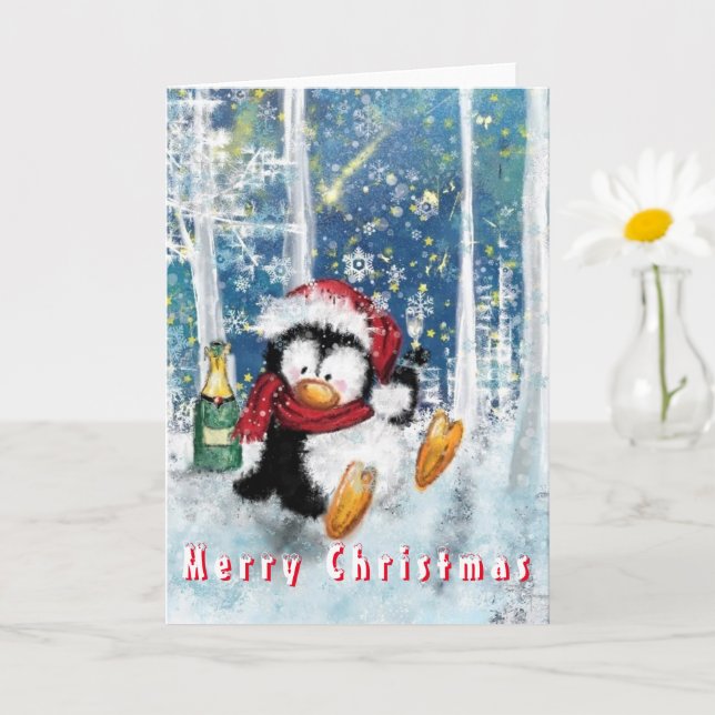 Cartão de Natal Engraçado do Pinguim da Festa Feli (Planta pequena)