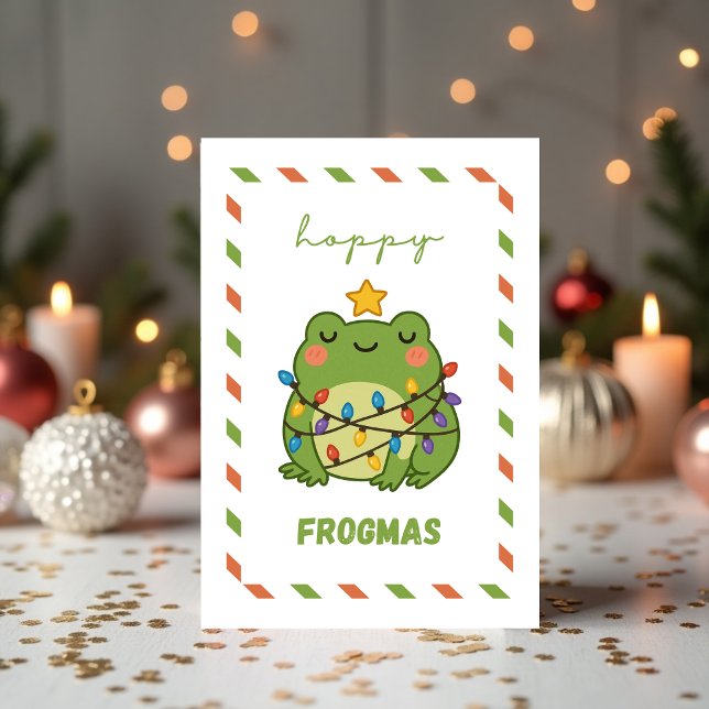 Cartão de Natal Engraçado do “Sapo Natal” Sapo Bon (Cute Frog “Hoppy Frogmas” Funny Holiday Card )