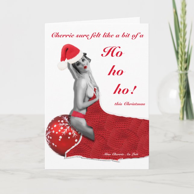 Cartão de Natal engraçado e indecente com Pinup sa (Frente)