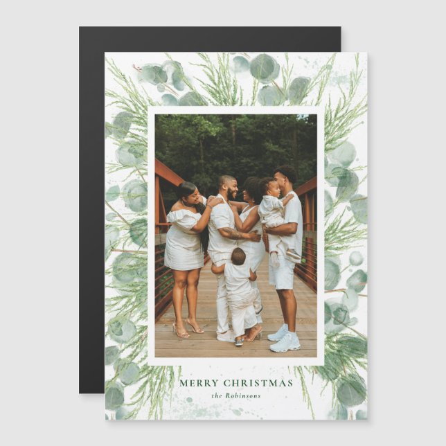 Cartão de Natal Eucalyptus com Aquarela Magnet (Frente/Verso)