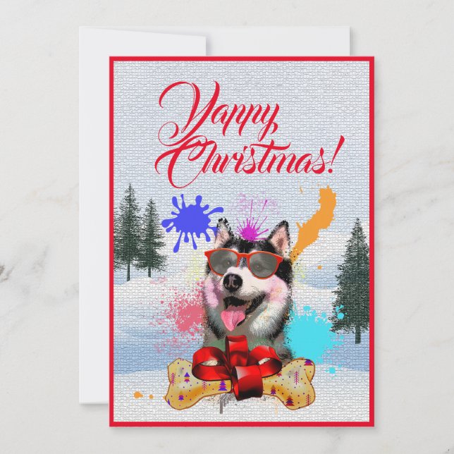 Cartão de Natal Fácil e Divertido de Husky Siberia (Frente)