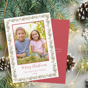 Cartão de Natal Família Borda de Azevinho Vermelho