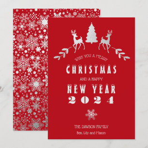 Cartão de Natal Faux Silver Foil e Red Merry