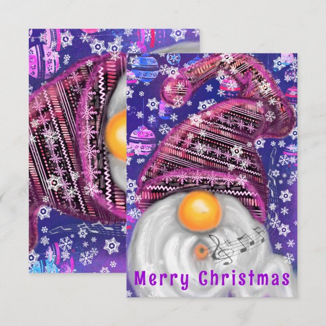 Cartão De Natal Feliz Cantando Gnome Em Chapéu Rox (Frente/Verso)