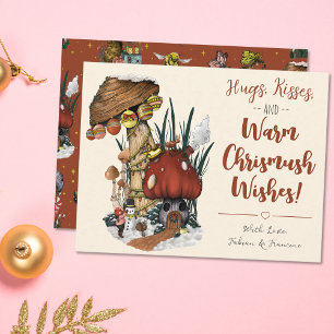 Cartão de Natal Feliz Casa Vermelha de Cogumelos