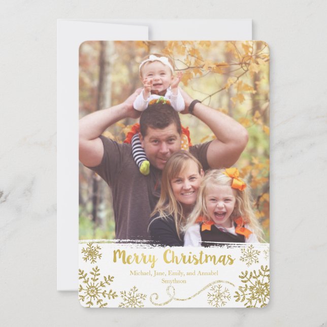 Cartão de Natal Feliz com Floco de Neve ouro (Frente)