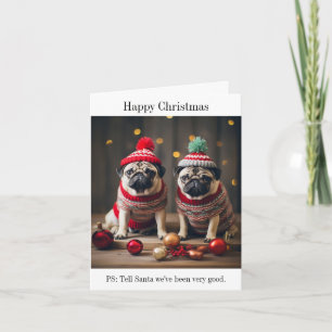 Cartão de Natal Feliz de Cães Pug