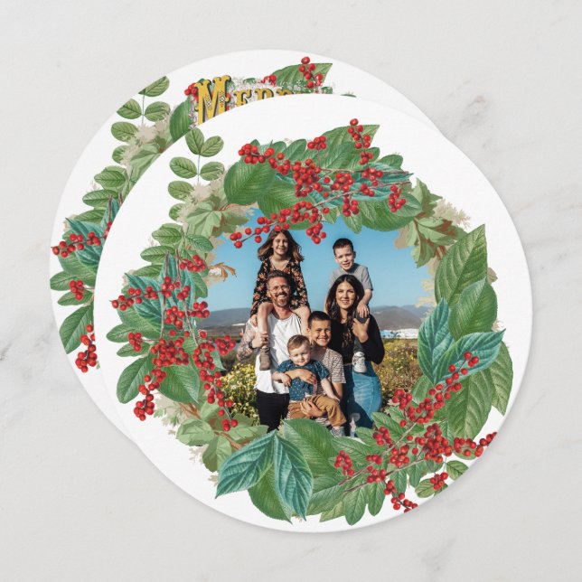 Cartão de Natal Feliz de Feriado de Script de Foto (Frente/Verso)