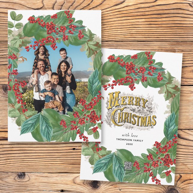 Cartão de Natal Feliz de Feriado de Script de Foto (Family Photo Script Holiday Merry Christmas Card)