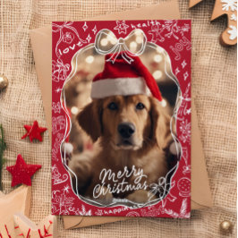 Cartão de Natal Feliz Desenhado à Mão Vermelha