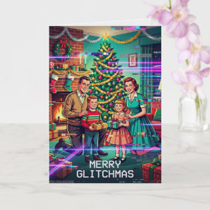 Cartão de Natal Feliz Glitchmas Diversão Tech Féri