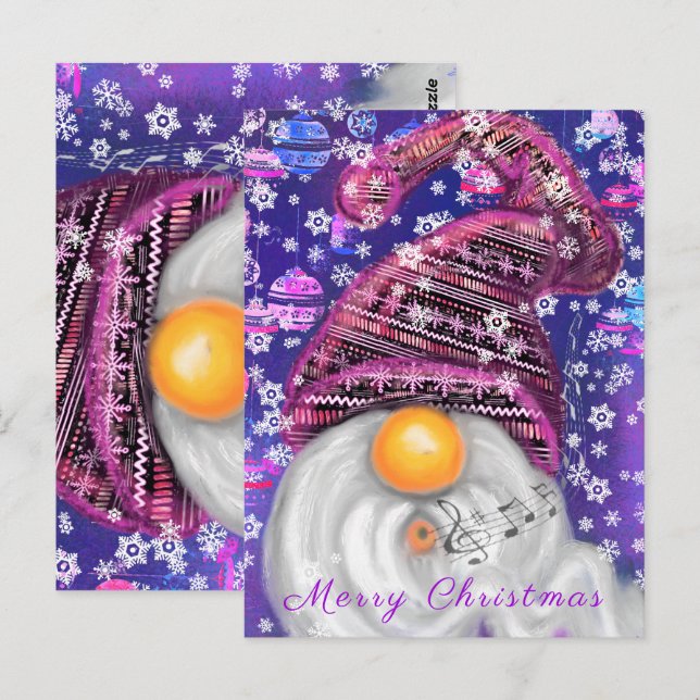 Cartão De Natal Feliz Gnomo Em Cantos Roxos (Frente/Verso)