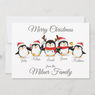 Cartão de Natal Feliz para a Família Penguin
