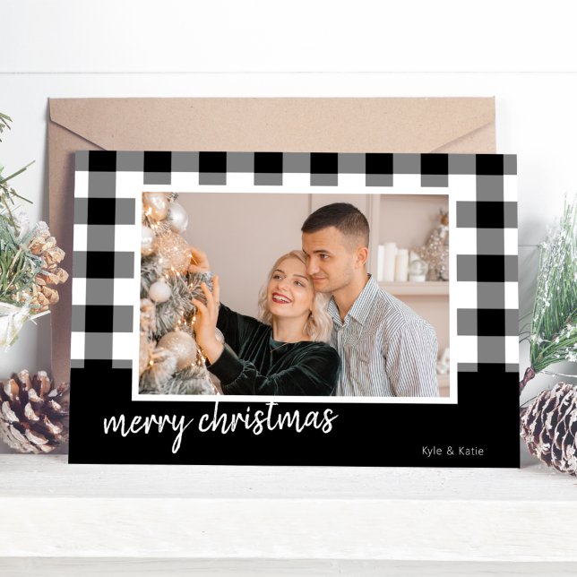 Cartão de Natal Feliz para a Xadrez de Buffalo (Buffalo Plaid Merry Christmas Photo Christmas Card)