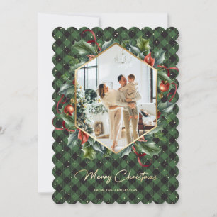 Cartão de Natal Feliz para a Xadrez Dourada Verde