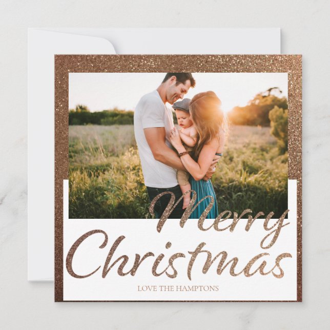 Cartão de Natal Feliz para Foto do Glitter do Chei (Frente)