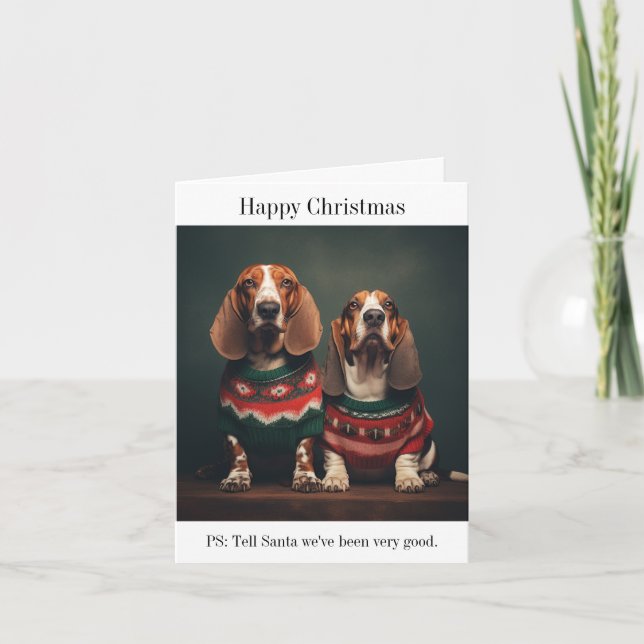 Cartão de Natal Feliz para o Basset Hounds (Frente)