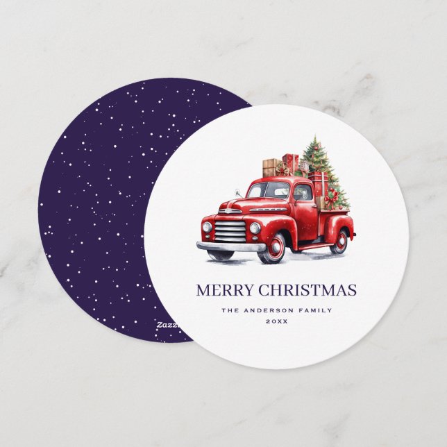 Cartão de Natal Feliz para Truck Vermelho (Frente/Verso)