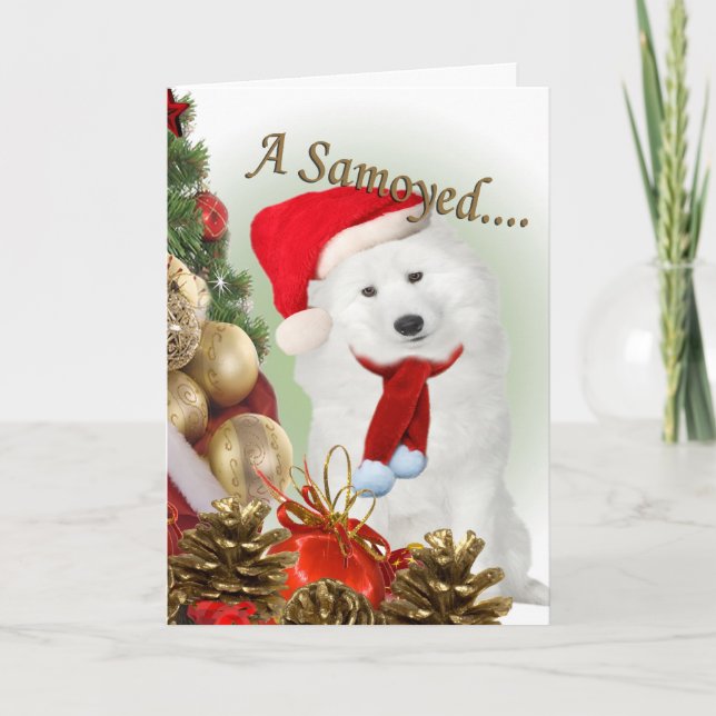 Cartão de Natal Feliz Samoyed (Frente)