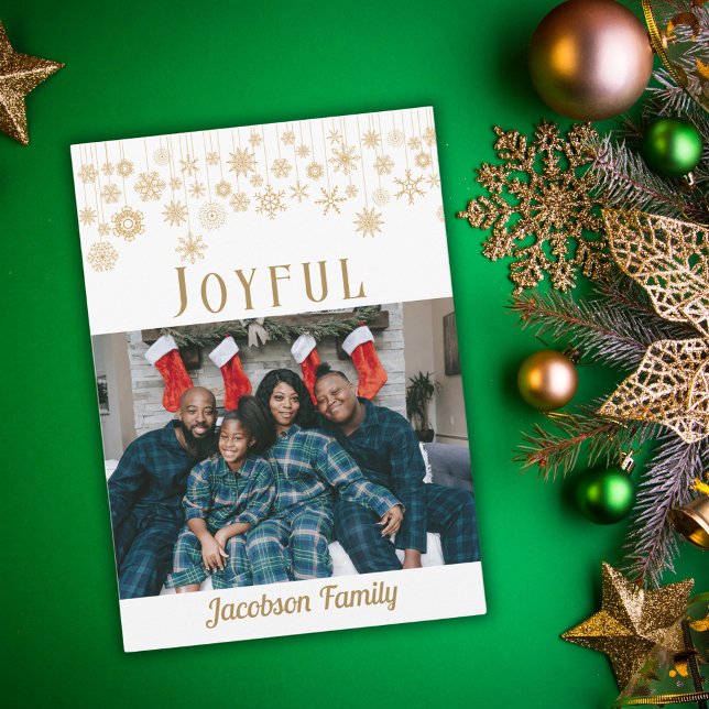 Cartão de Natal Feliz Snowflake (Joyful Snowflake Photo Christmas Card)