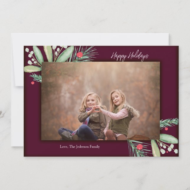 Cartão de Natal Férias em Verde Aquarela (Frente)