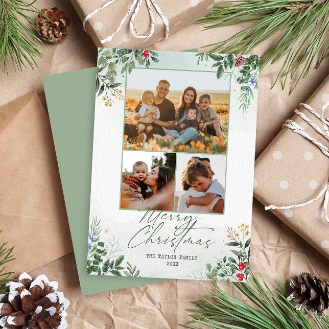 Cartão de Natal Festivo Botânico Floral (Criador carregado)