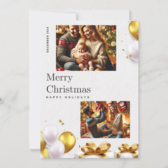 Cartão de Natal Festivo com Amor e Alegria Familia (Frente)