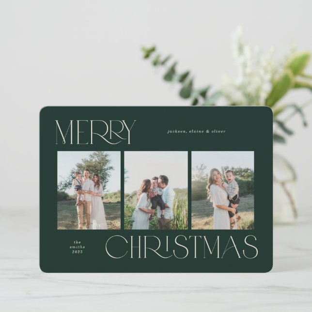 Cartão de Natal Festivo De 3 Fotos (Em pé/Frente)