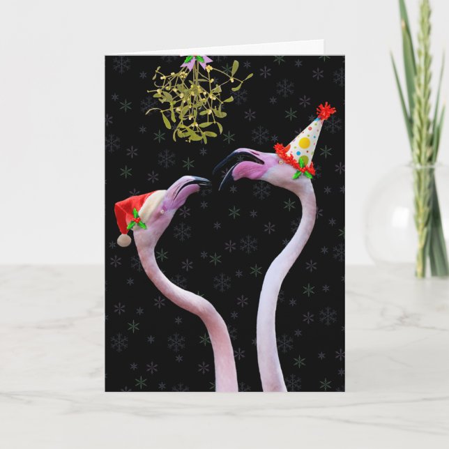 Cartão de Natal Festivo Flamingos (Frente)