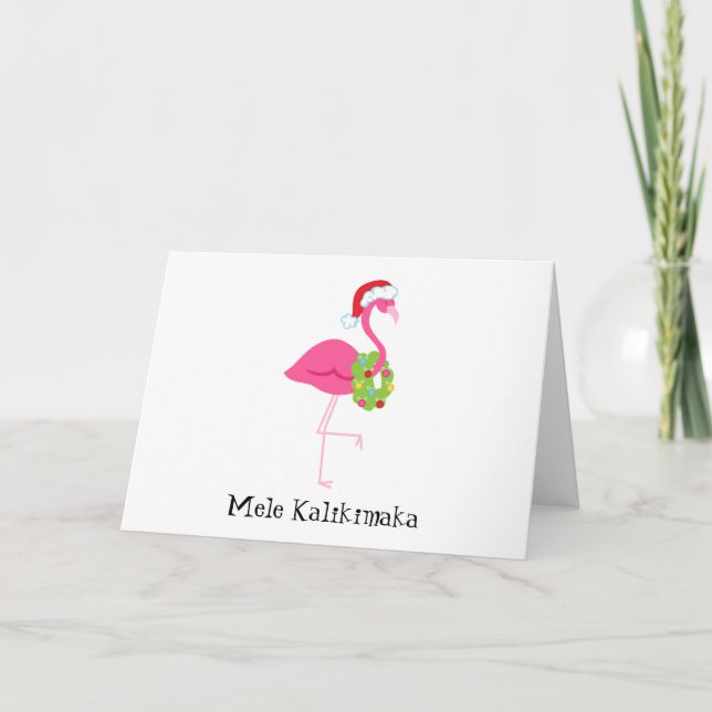 Cartão de Natal Flamingo Rosa Rosa Mele Kalikimaka (Frente)
