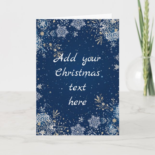 Cartão de Natal Floco de Neve Branco e Azul  (Frente)
