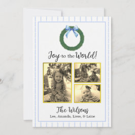 Cartão de Natal Floral Azul e Branco