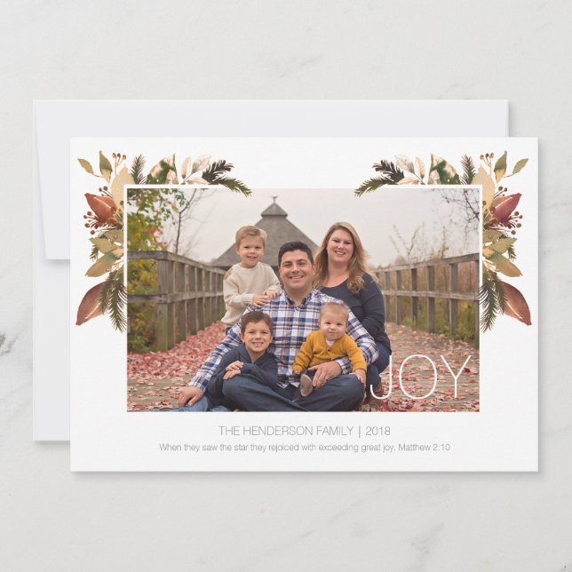 Cartão de Natal Floral de Joy Watercolor Simples (Frente)