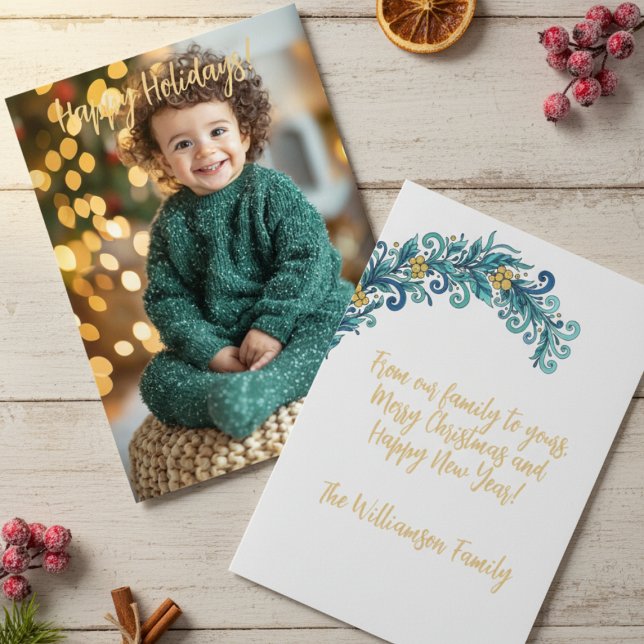 Cartão de Natal Floral Elegance (Personalized Photo Christmas card)